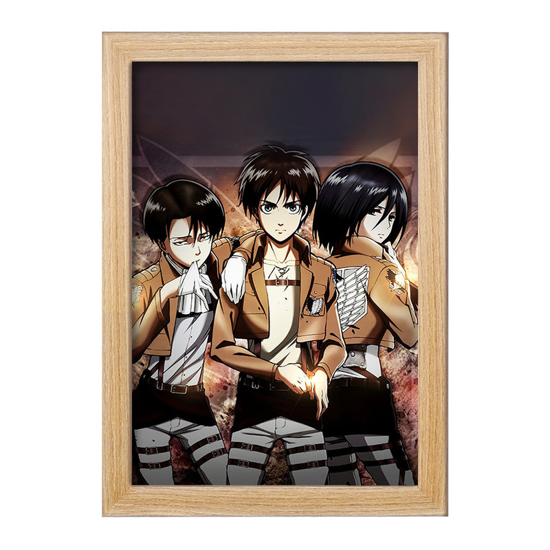 تابلو دنیای قاب مدل ارن و میکاسا و لیوای انیمه اتک آن تایتان Attack on Titan  کد 10974