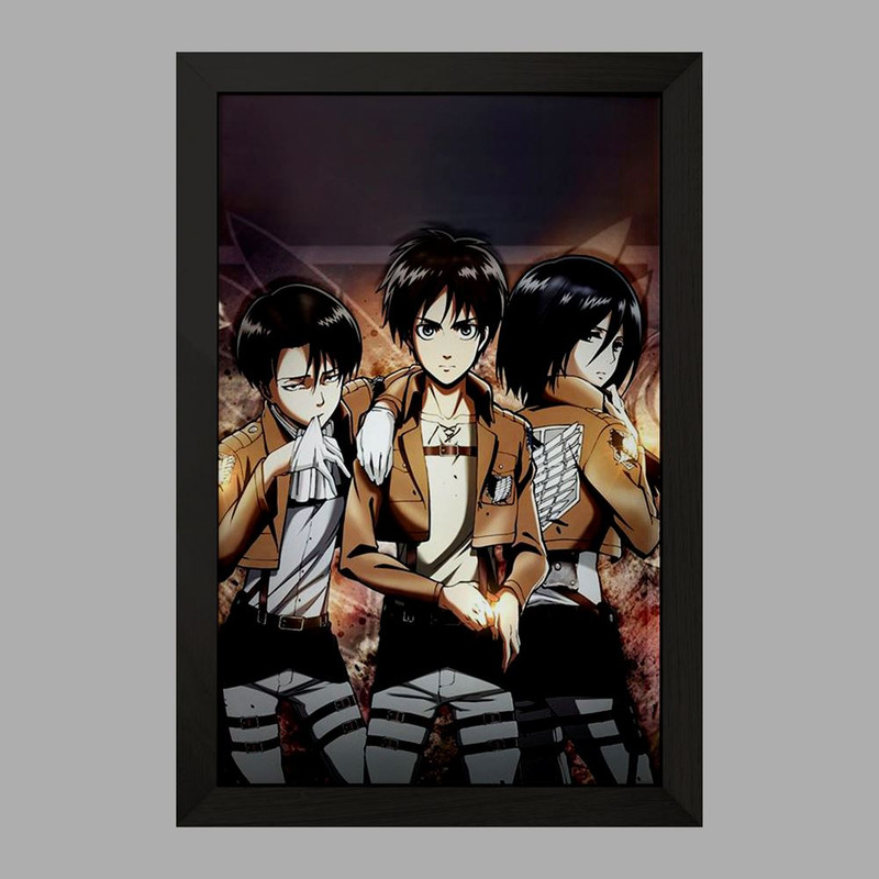 تابلو دنیای قاب مدل ارن و میکاسا و لیوای انیمه اتک آن تایتان Attack on Titan  کد 10974