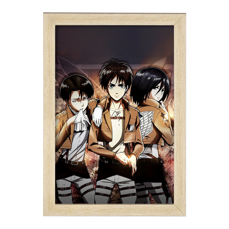 تابلو دنیای قاب مدل ارن و میکاسا و لیوای انیمه اتک آن تایتان Attack on Titan  کد 10974