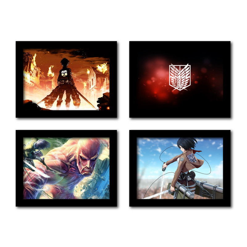تابلو مدل انیمه طرح attack on titan مجموعه 4 عددی کد 2