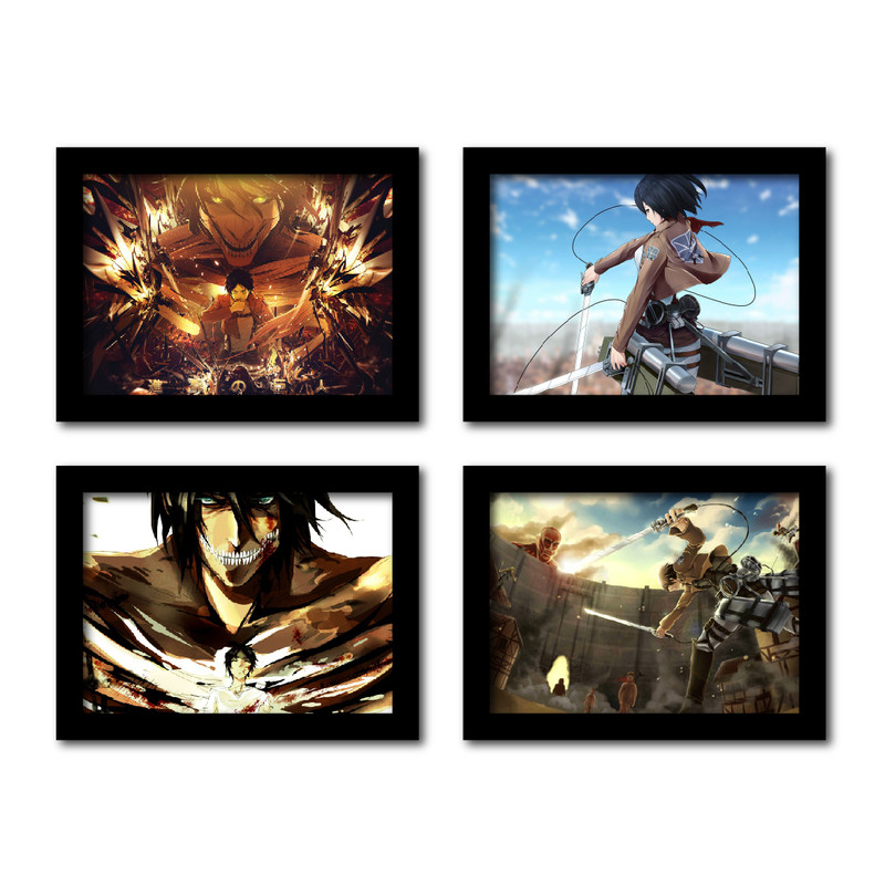 تابلو مدل انیمه طرح attack on titan مجموعه 4 عددی