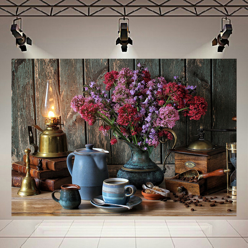 تابلو شاسی طرح کلاسیک مدل  گلدان،چراغ قدیمی و قهوه کد AR2224