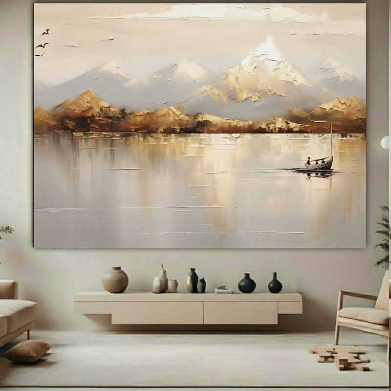 تابلو شاسی طرح مخمل نقاشی فانتزی مدل  کوهستان و دریا کد BK23136