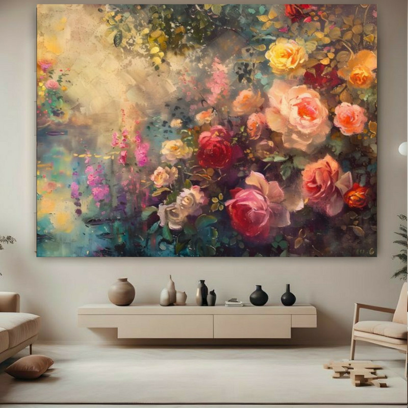تابلو شاسی طرح مخمل نقاشی مدل  رز صورتی کد FP105933