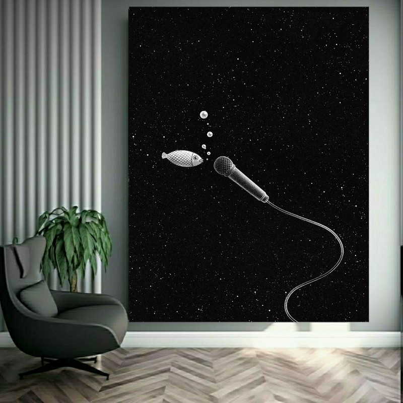 تابلو شاسی طرح مخمل میکروفون مدل  ماهی کد GR711