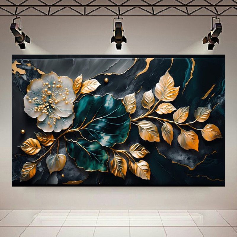 تابلو شاسی طرح مخمل برگ مدل  فیروزه ای کد PD20894