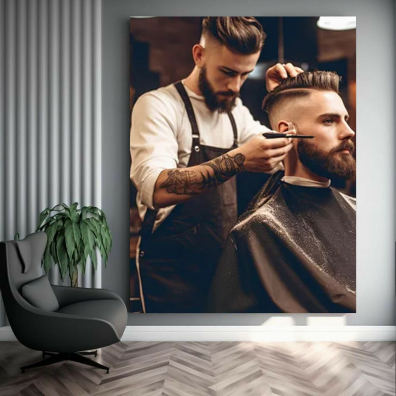 تابلو شاسی طرح مخمل آرایشگاه مردانه کد FP105228