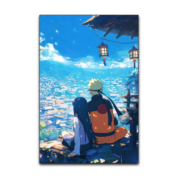 تابلو شاسی دنیای قاب مدل انیمه ناروتو و هیناتا منظره زیبا دهکده Naruto & Hinata Boruto Anime کد VIEW21