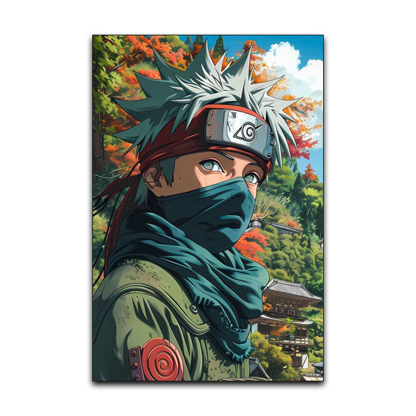 تابلو شاسی دنیای قاب مدل کاکاشی هاتاکه در جنگل انیمه ناروتو طرح Kakashi Hatake Sensei کد JUNGL54