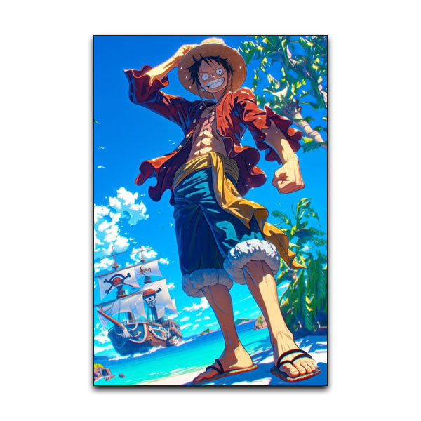 تابلو شاسی دنیای قاب مدل انیمه وان پیس لوفی دزد دریایی کلاه حصیری طرح Luffy One Piece Anime کد BEECH22