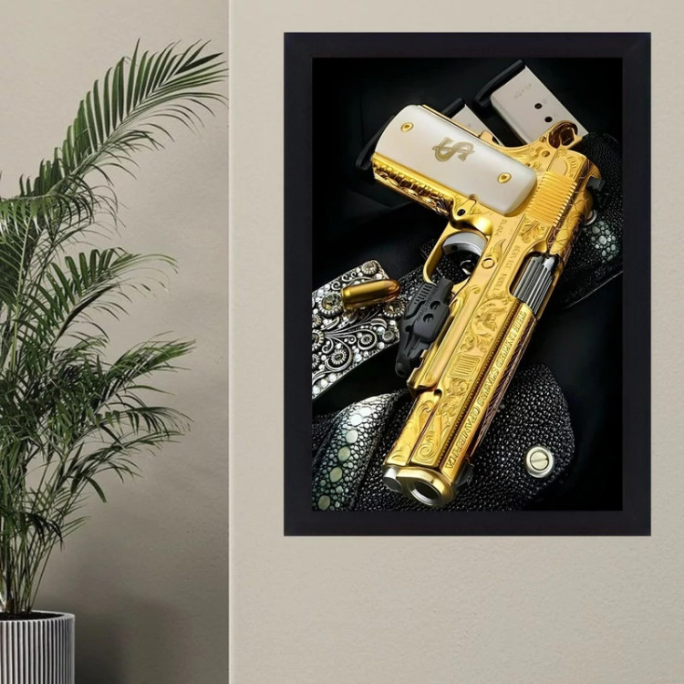 تابلو نوری گیم دکور طرح تفنگ طلایی مدل Gold gun