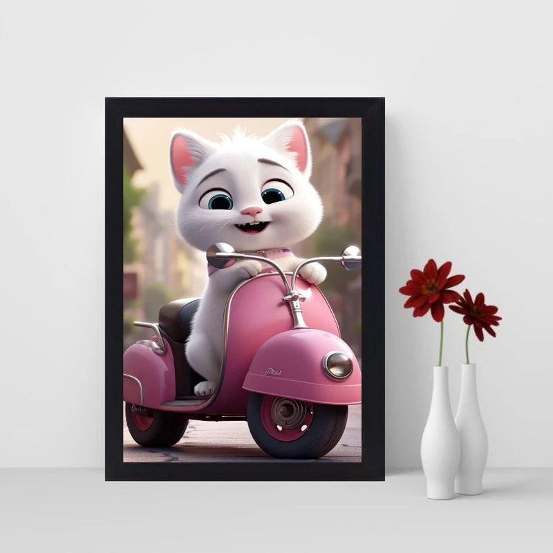 تابلو نوری طرح cute cat مدل گربه صورتی کد 1011