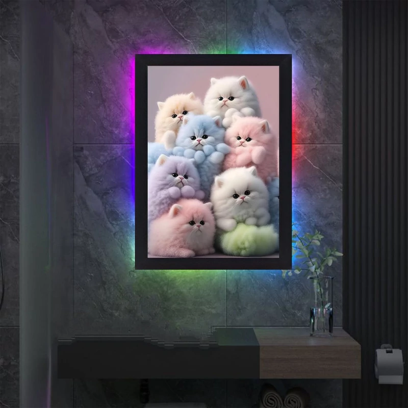 تابلو نوری طرح بچه گربه های رنگی مدل کنترلی مولتی کالر RGB