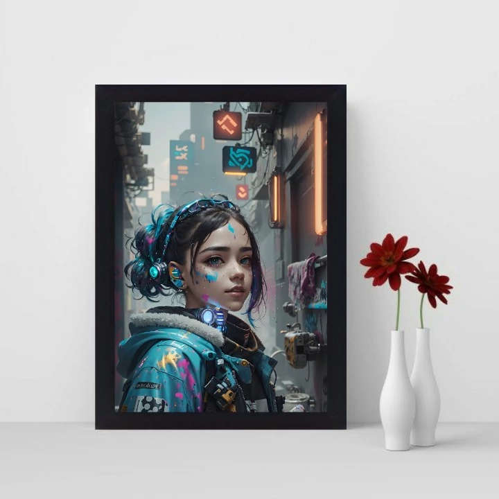 تابلو نوری گیم دکور طرح دختر مدل Cyberpunk
