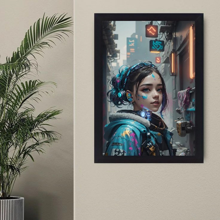 تابلو نوری گیم دکور طرح دختر مدل Cyberpunk
