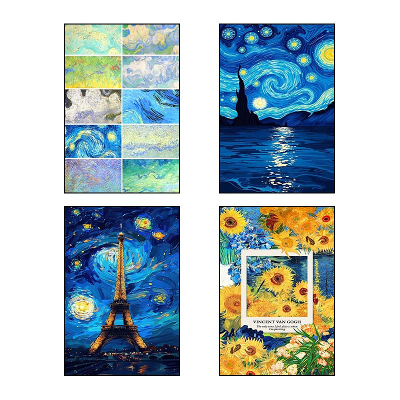 تابلو شاسی دنیای قاب طرح شب پرستاره فانتزی ون‌گوگ Fantasy Starry Night Van Gogh کد 49994 مجموعه 4 عددی