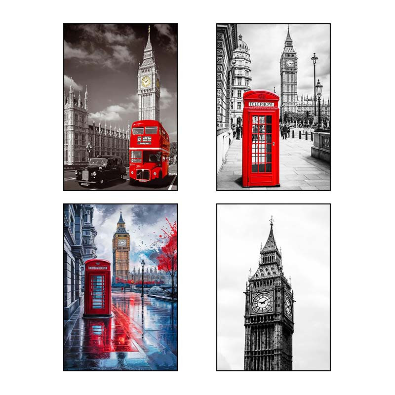 تابلو شاسی دنیای قاب طرح لندن London کد 47243 مجموعه 4 عددی