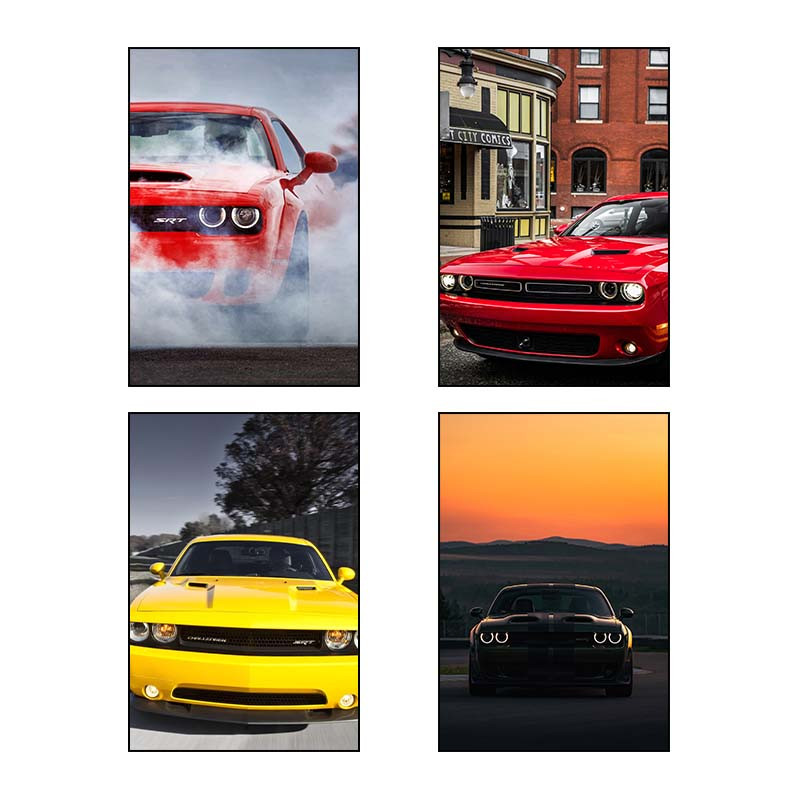 تابلو شاسی دنیای قاب طرح Dodge Challenger کد 68689 مجموعه 4 عددی