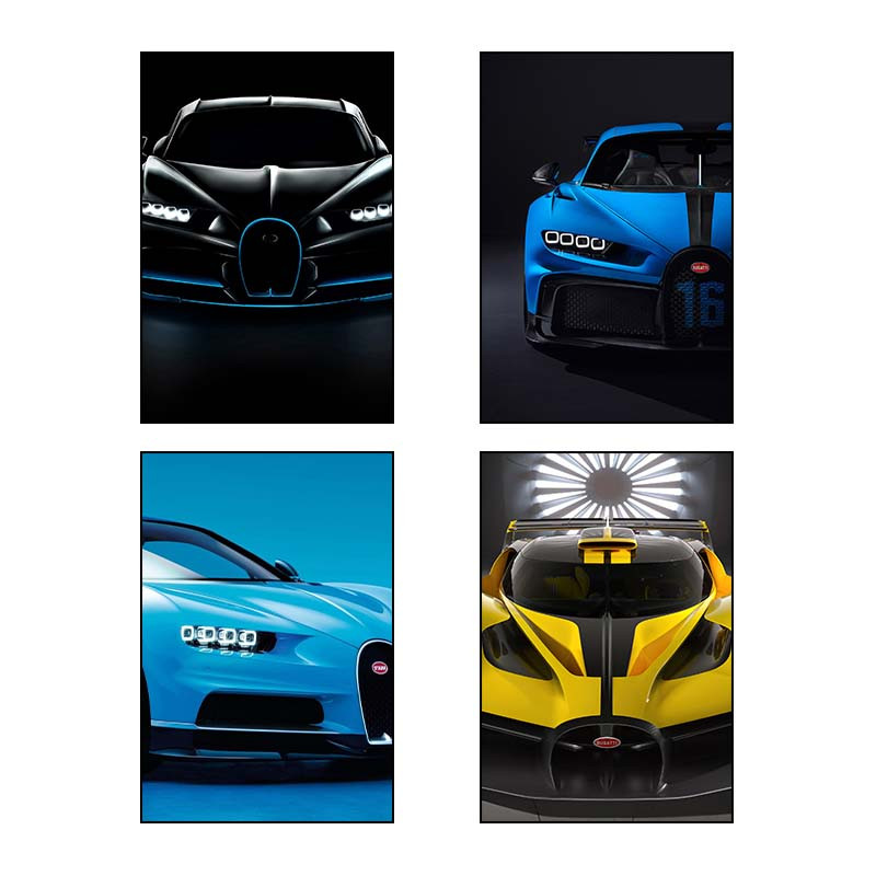 تابلو شاسی دنیای قاب طرح Bugatti کد 74212 مجموعه 4 عددی