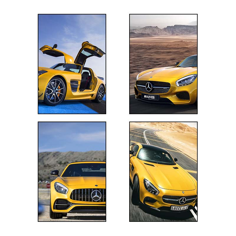 تابلو شاسی دنیای قاب طرح Mercedes Benz AMG کد 68950 مجموعه 4 عددی