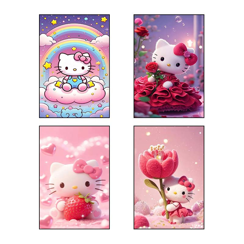 تابلو شاسی دنیای قاب طرح هلو کیتی hello kitty کد 76681 مجموعه 4 عددی