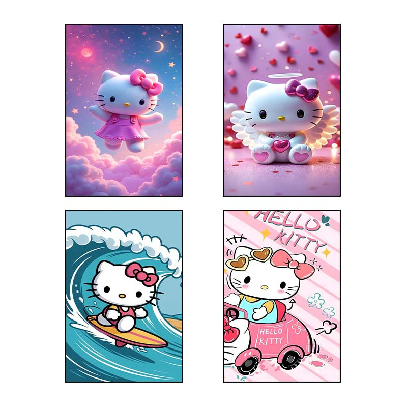 تابلو شاسی دنیای قاب طرح هلو کیتی hello kitty کد 70731 مجموعه 4 عددی