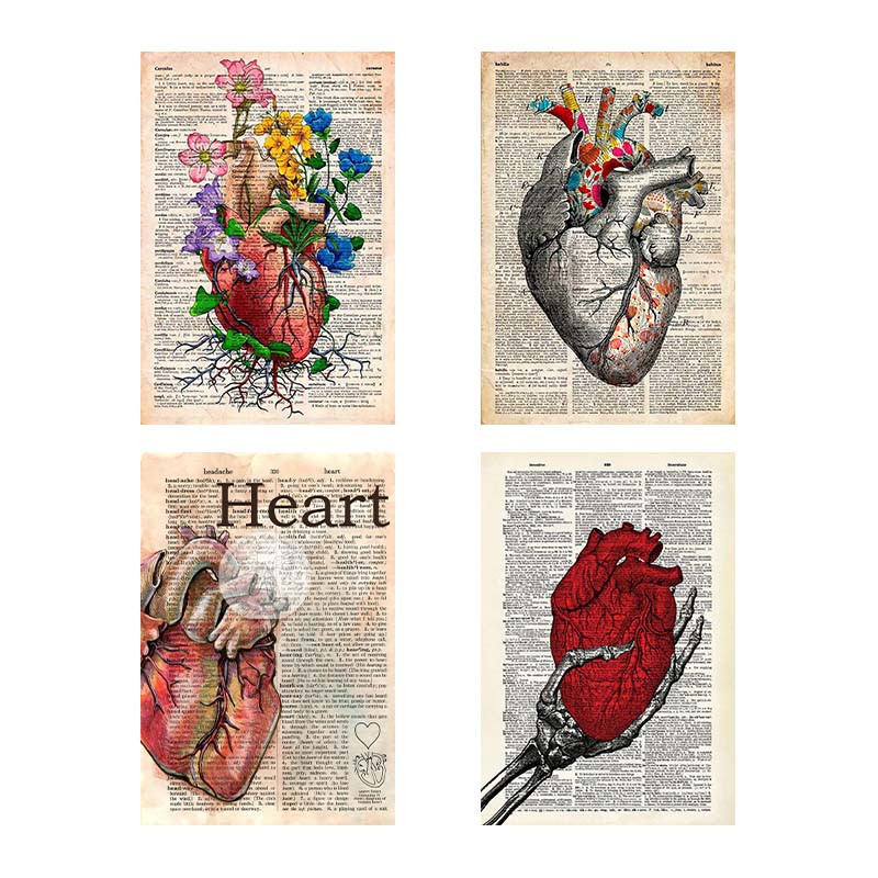تابلو شاسی دنیای قاب طرح روزنامه وینتج قلب Vintage Newspaper Heart کد 11276 مجموعه 4 عددی