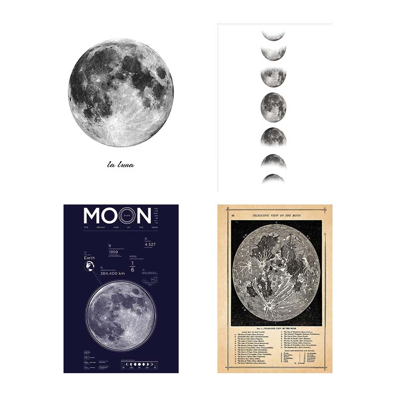 تابلو شاسی دنیای قاب طرح روزنامه وینتج ماه Vintage Newspaper Moon کد 51237 مجموعه 4 عددی
