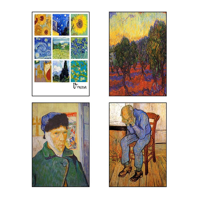 تابلو شاسی دنیای قاب طرح نقاشی‌های ون‌گوگ Van Gogh Paintings کد 31921 مجموعه 4 عددی