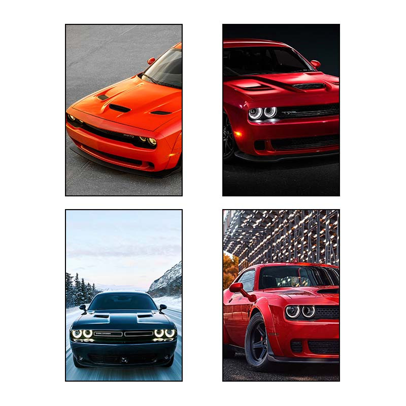 تابلو شاسی دنیای قاب طرح Dodge Challenger کد 28801 مجموعه 4 عدد