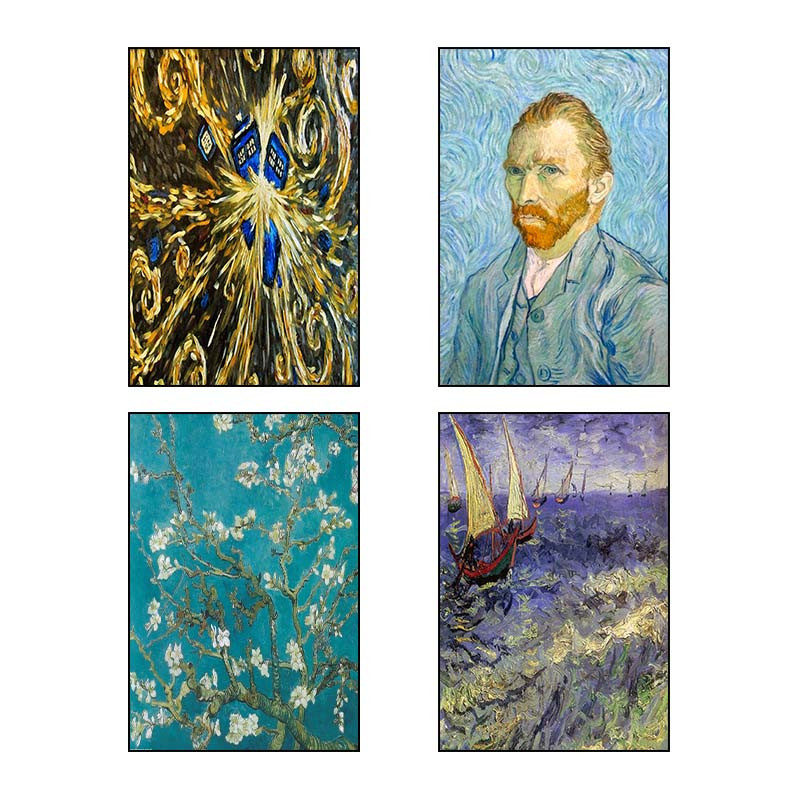 تابلو شاسی دنیای قاب طرح نقاشی‌های ون‌گوگ Van Gogh Paintings کد 81231 مجموعه 4 عددی