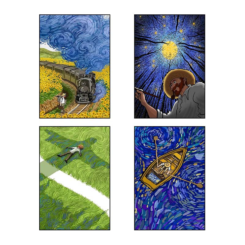 تابلو شاسی دنیای قاب طرح فانتزی ون‌گوگ Van Gogh Fantasy کد 40591 مجموعه 4 عددی