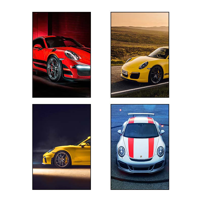 تابلو شاسی دنیای قاب طرح Porsche کد 77616 مجموعه 4 عددی