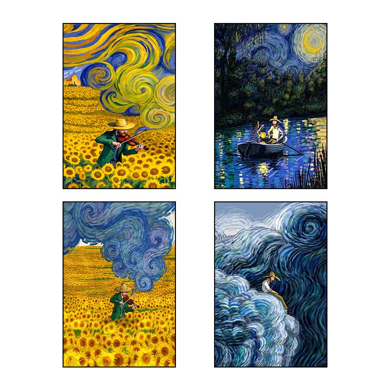 تابلو شاسی دنیای قاب طرح فانتزی ون‌گوگ Van Gogh Fantasy کد 82872 مجموعه 4 عددی