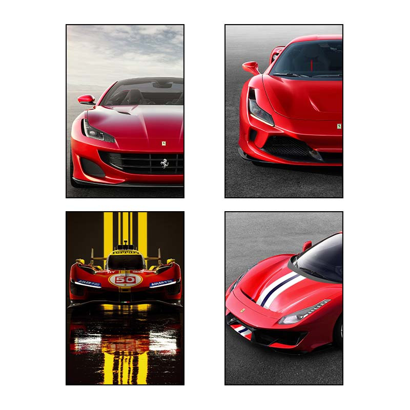 تابلو شاسی دنیای قاب طرح Ferrari کد 52515 مجموعه 4 عددی