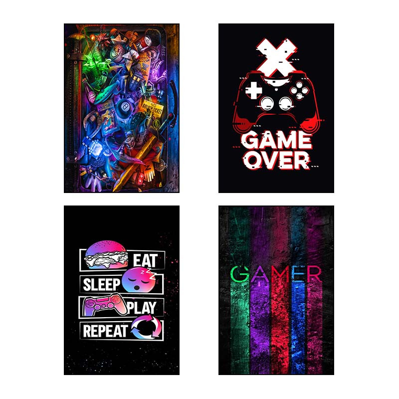 تابلو شاسی دنیای قاب طرح گیم لاور Game Lover کد 20687 مجموعه 4 عددی