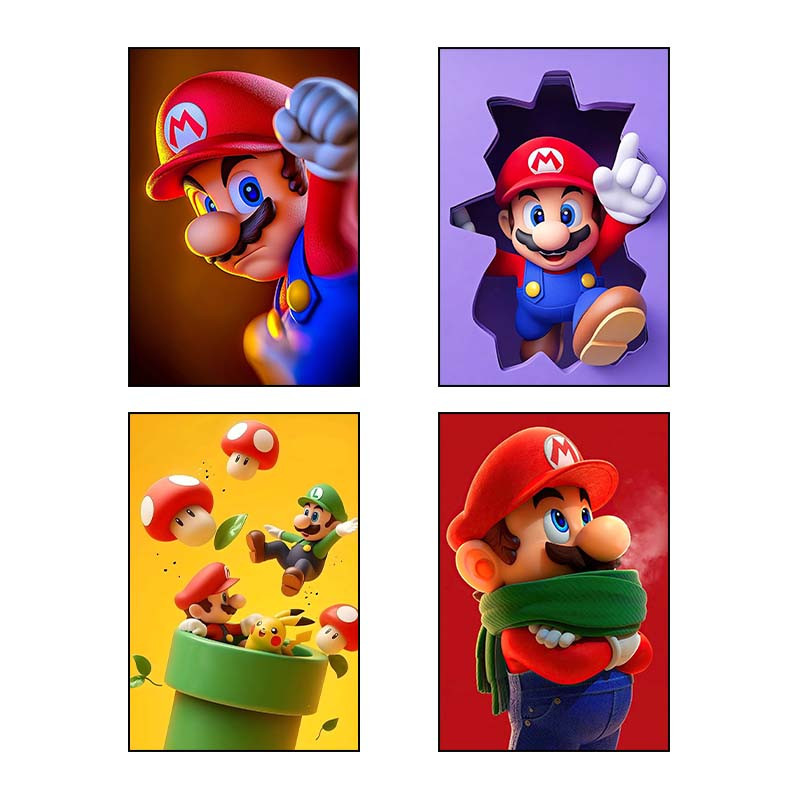 تابلو شاسی دنیای قاب طرح ماریو mario کد 23487 مجموعه 4 عددی