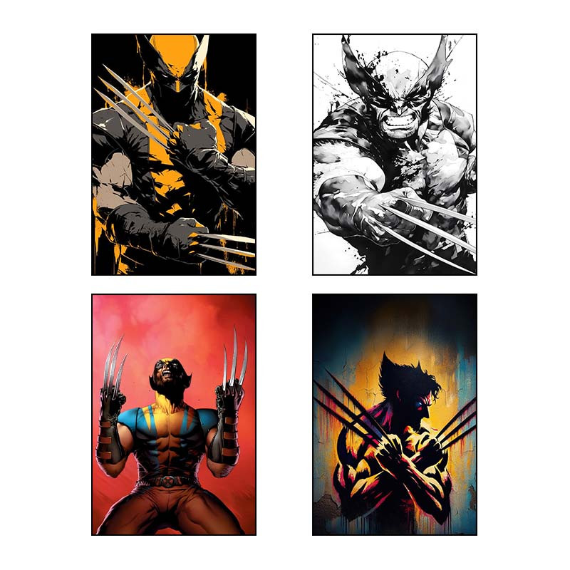 تابلو شاسی دنیای قاب طرح ولورین Wolverine کد 98372 مجموعه 4 عددی