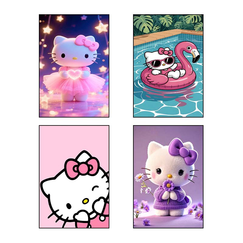تابلو شاسی دنیای قاب طرح هلو کیتی hello kitty کد 56153 مجموعه 4 عددی
