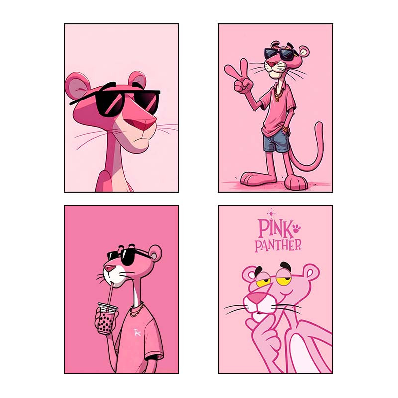 تابلو شاسی دنیای قاب طرح پلنگ صورتی pink panther کد 61759 مجموعه 4 عددی