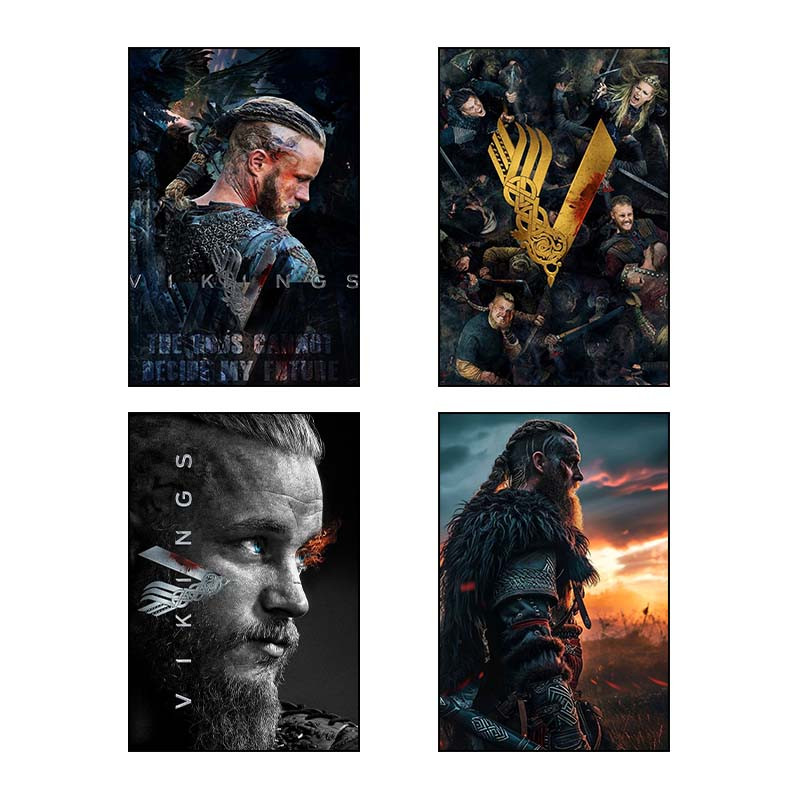 تابلو شاسی دنیای قاب طرح Vikings کد 86625 مجموعه 4 عددی