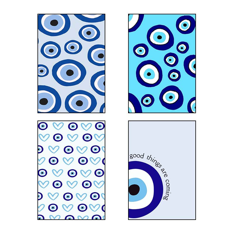 تابلو شاسی دنیای قاب طرح پترن چشم نظر Eye Evil Pattern کد 83316 مجموعه 4 عددی