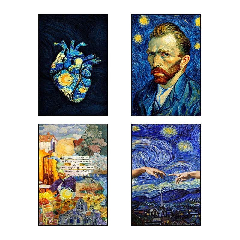 تابلو شاسی دنیای قاب طرح شب پرستاره فانتزی ون‌گوگ Fantasy Starry Night Van Gogh کد 43673 مجموعه 4 عددی