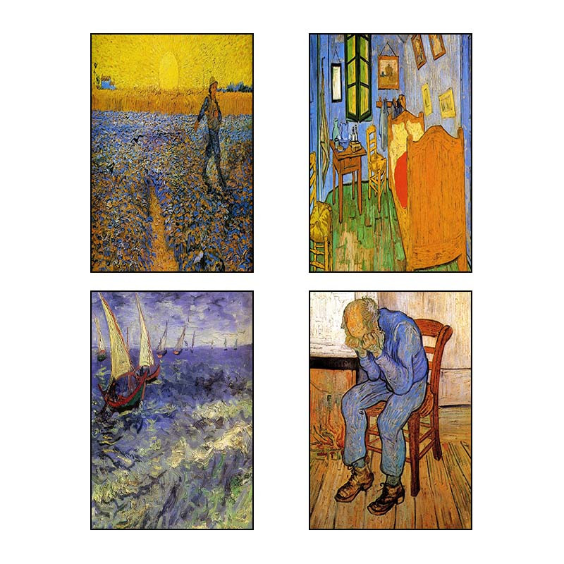 تابلو شاسی دنیای قاب طرح نقاشی‌های ون‌گوگ Van Gogh Paintings کد 56041 مجموعه 4 عددی