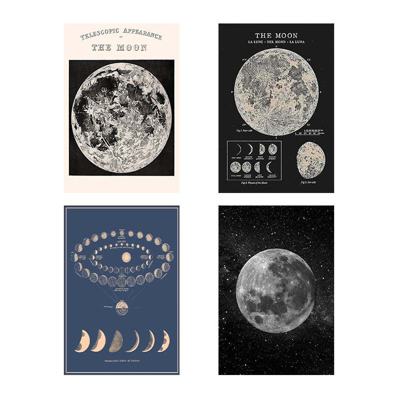 تابلو شاسی دنیای قاب طرح روزنامه وینتج ماه Vintage Newspaper Moon کد 36533 مجموعه 4 عددی
