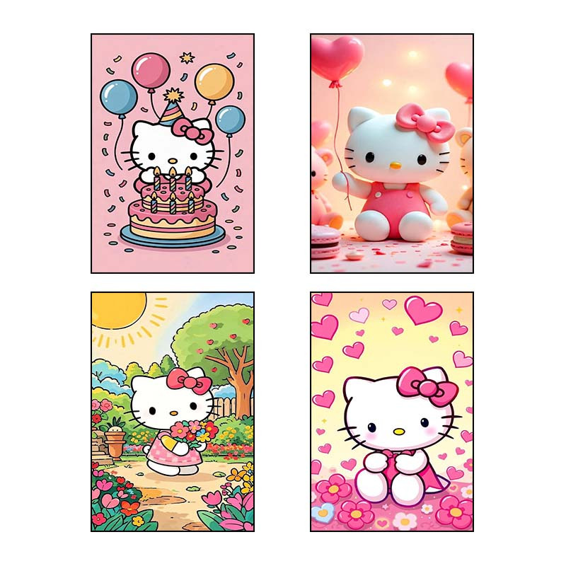 تابلو شاسی دنیای قاب طرح هلو کیتی hello kitty کد 84505 مجموعه 4 عددی