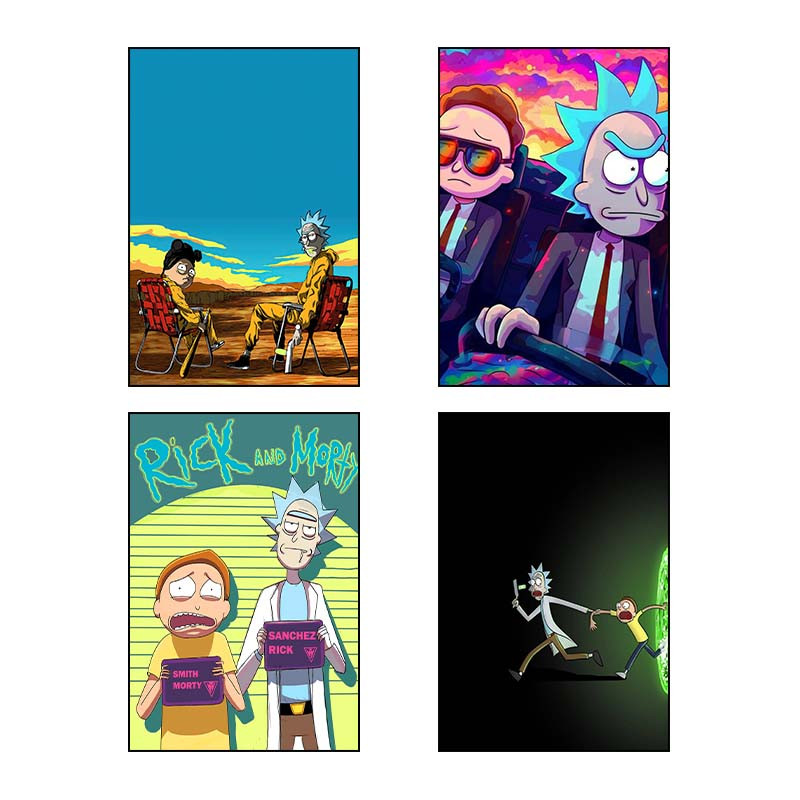 تابلو شاسی دنیای قاب طرح ریک و مورتی Rick and Morty کد 12818 مجموعه 4 عددی