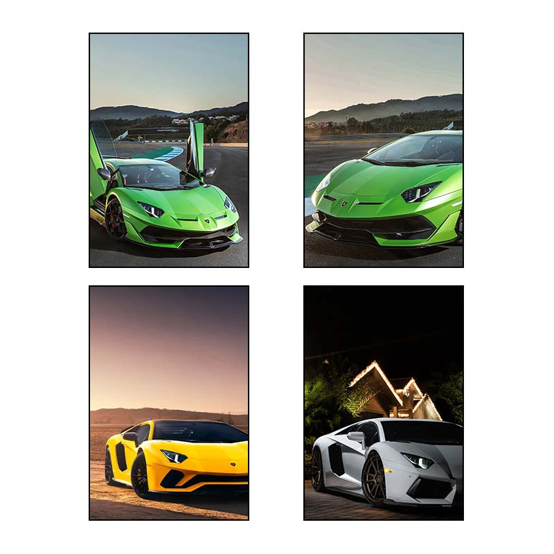 تابلو شاسی دنیای قاب طرح لامبورگینی اونتادور Lamborghini Aventador کد 31376 مجموعه 4 عددی