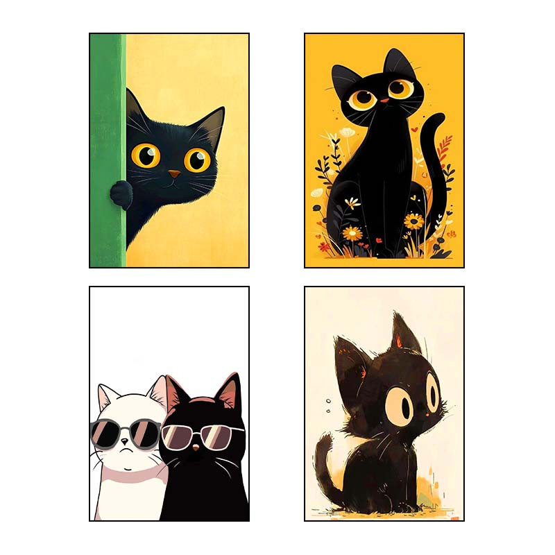 تابلو شاسی دنیای قاب طرح گربه Cat کد 23549 مجموعه 4 عددی