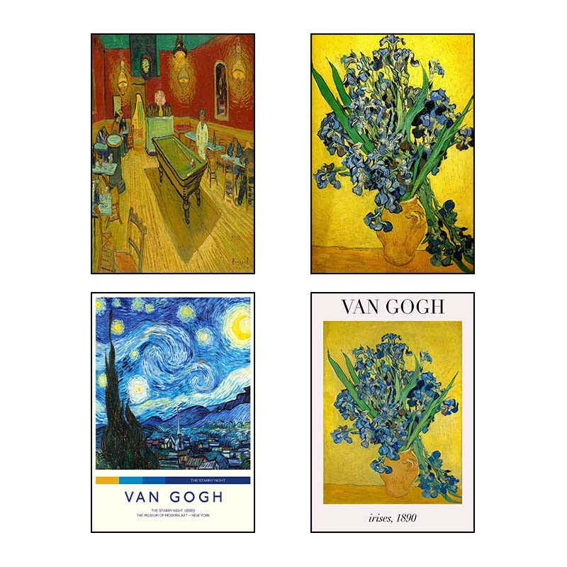 تابلو شاسی دنیای قاب طرح نقاشی‌های ون‌گوگ Van Gogh Paintings کد 11066 مجموعه 4 عددی